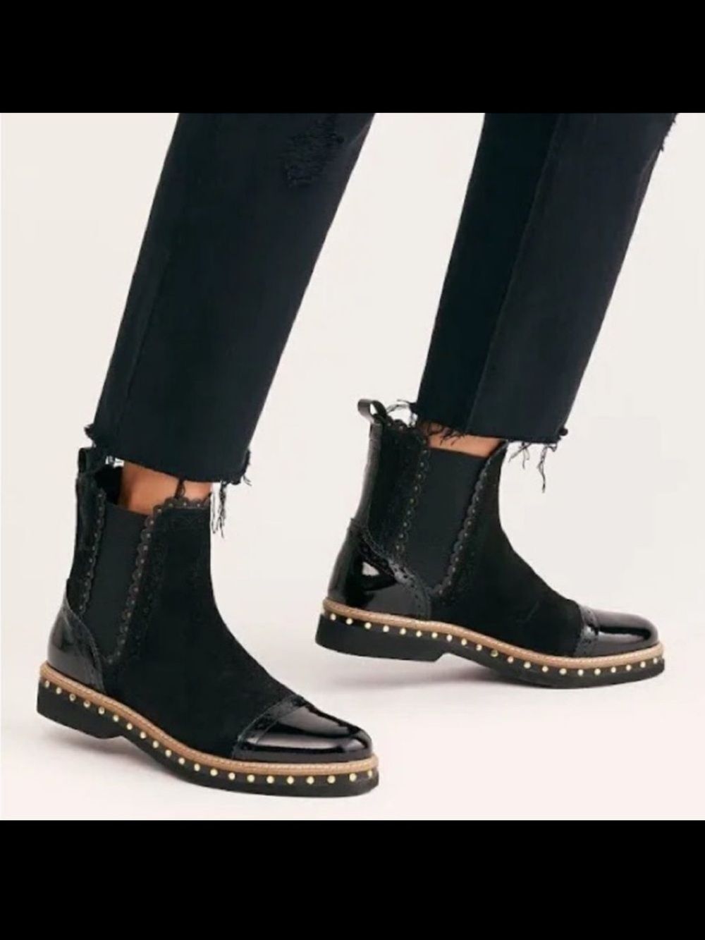 Free People Atlas Black Chelsea Boot Suede Leather Studded Size 36